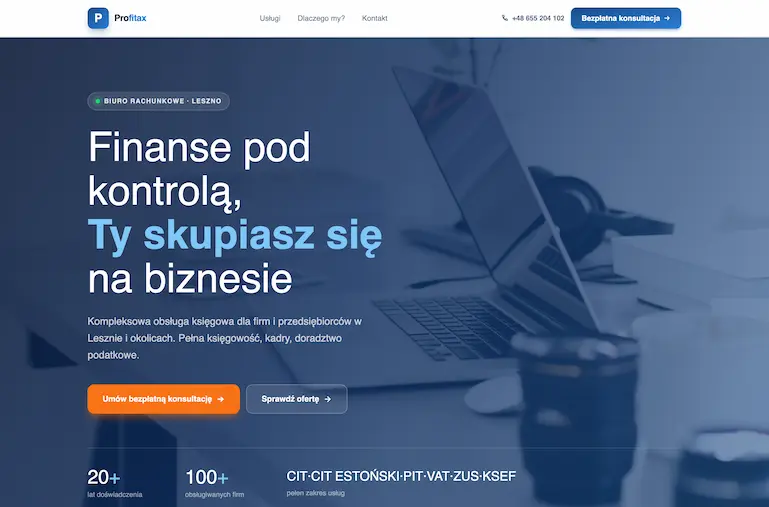 Screenshot strony Profitax